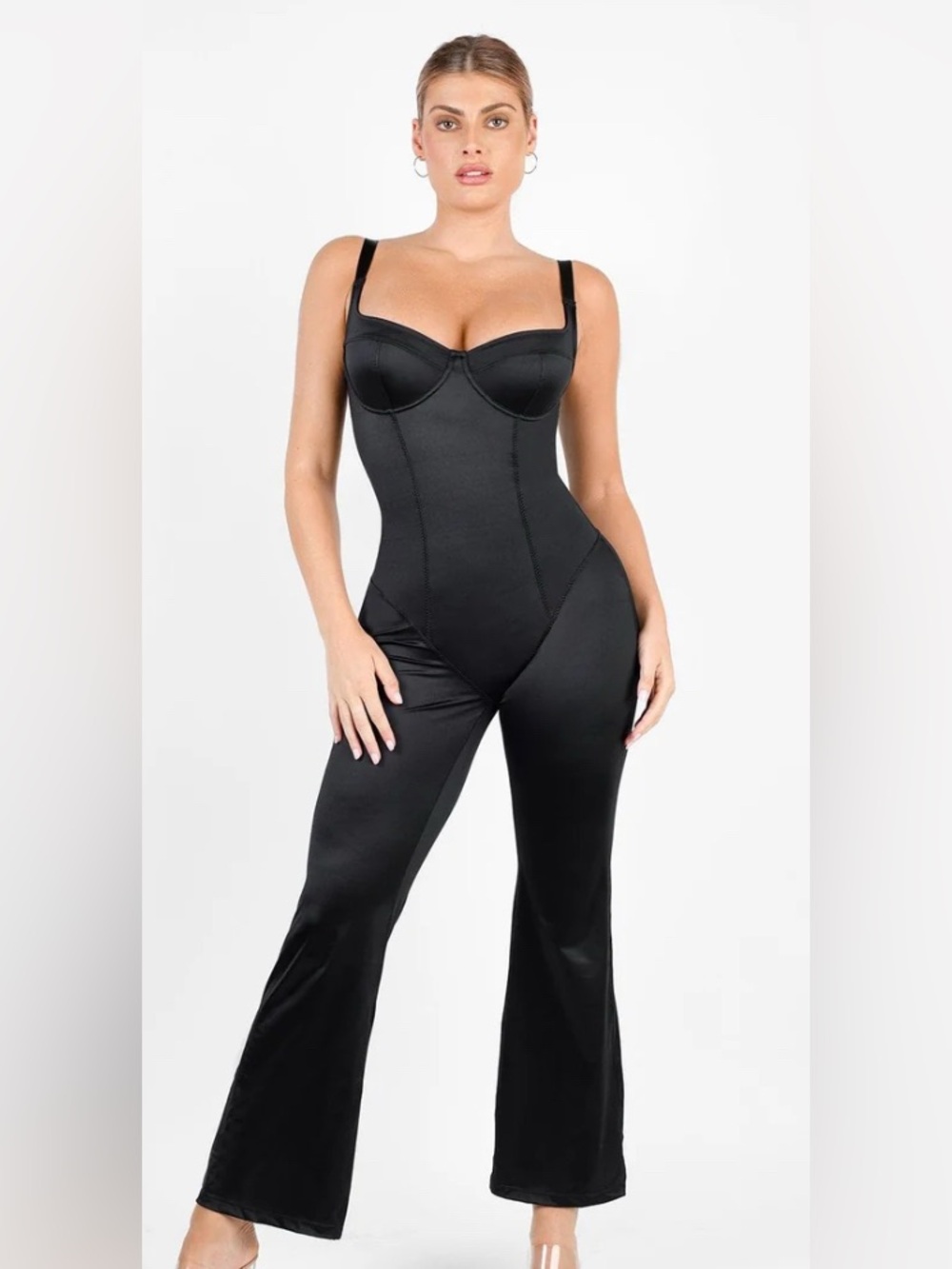 Popilush The Shapewear Jumpsuit Metallic Shiny One Piece Wide Strap For Insiders
